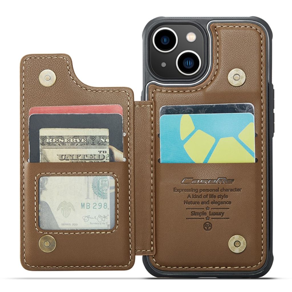 CASEME iPhone 14 C22 Lompakkokuori RFID-estävä - Ruskea