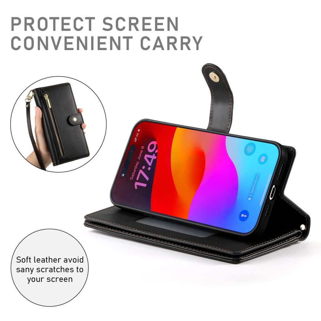 iPhone 17 Pro Plånboksfodral med Bärrem - Svart
