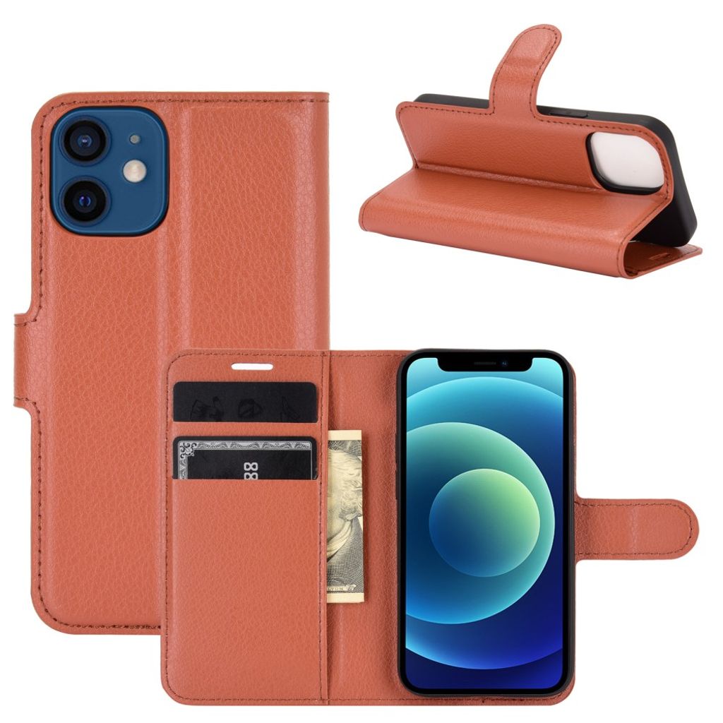 iPhone 12 Mini Wallet Cover with Stand - Brown