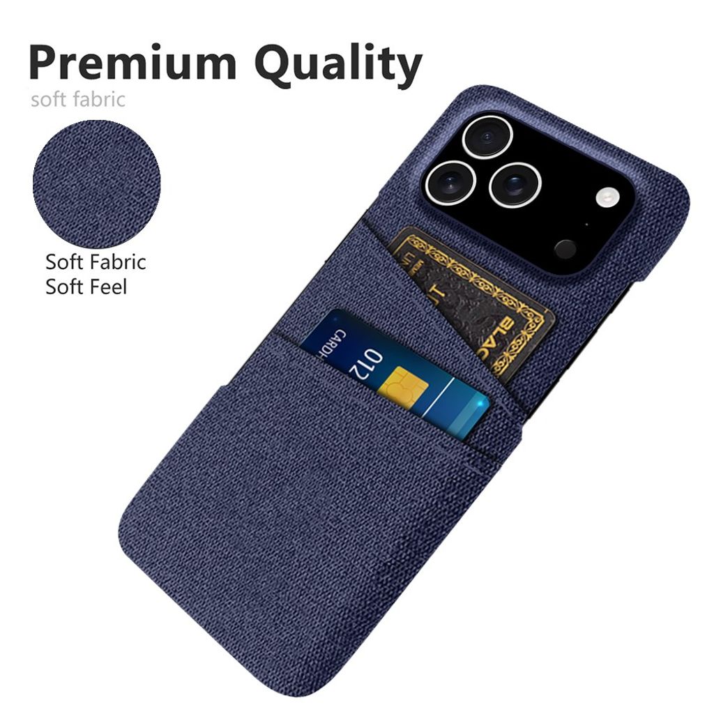 iPhone 17 Pro Kuori, Tekstiili, 2 Korttipaikka - sininen