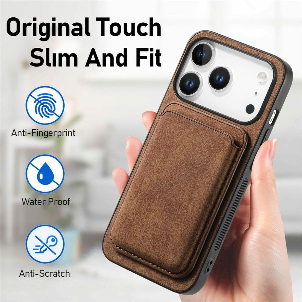 iPhone 17 Pro Max-deksel med avtakbar kortholder – brun