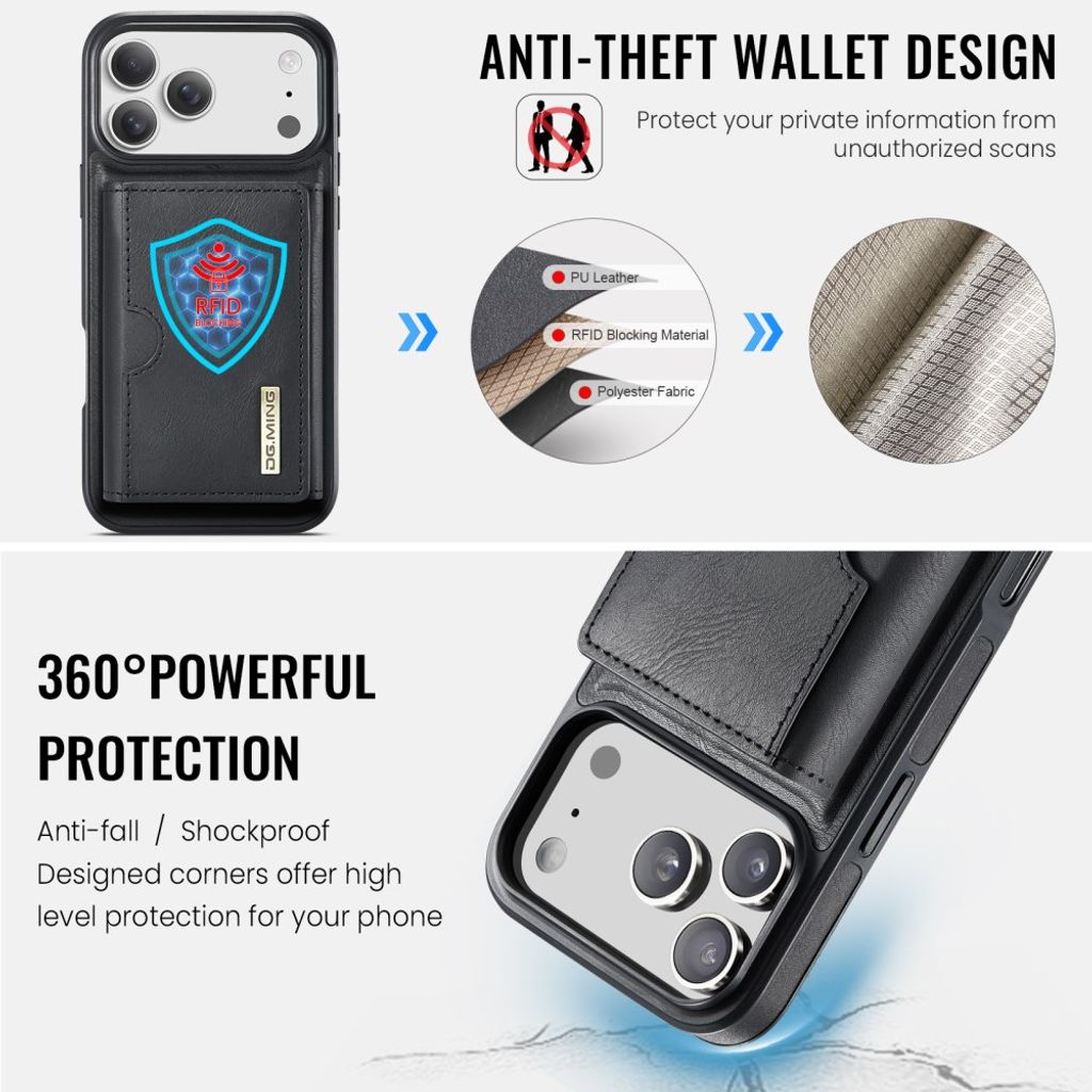 DG.MING iPhone 18 Pro Max/17 Pro Max Deksel med Magnetisk Lommebok - Svart