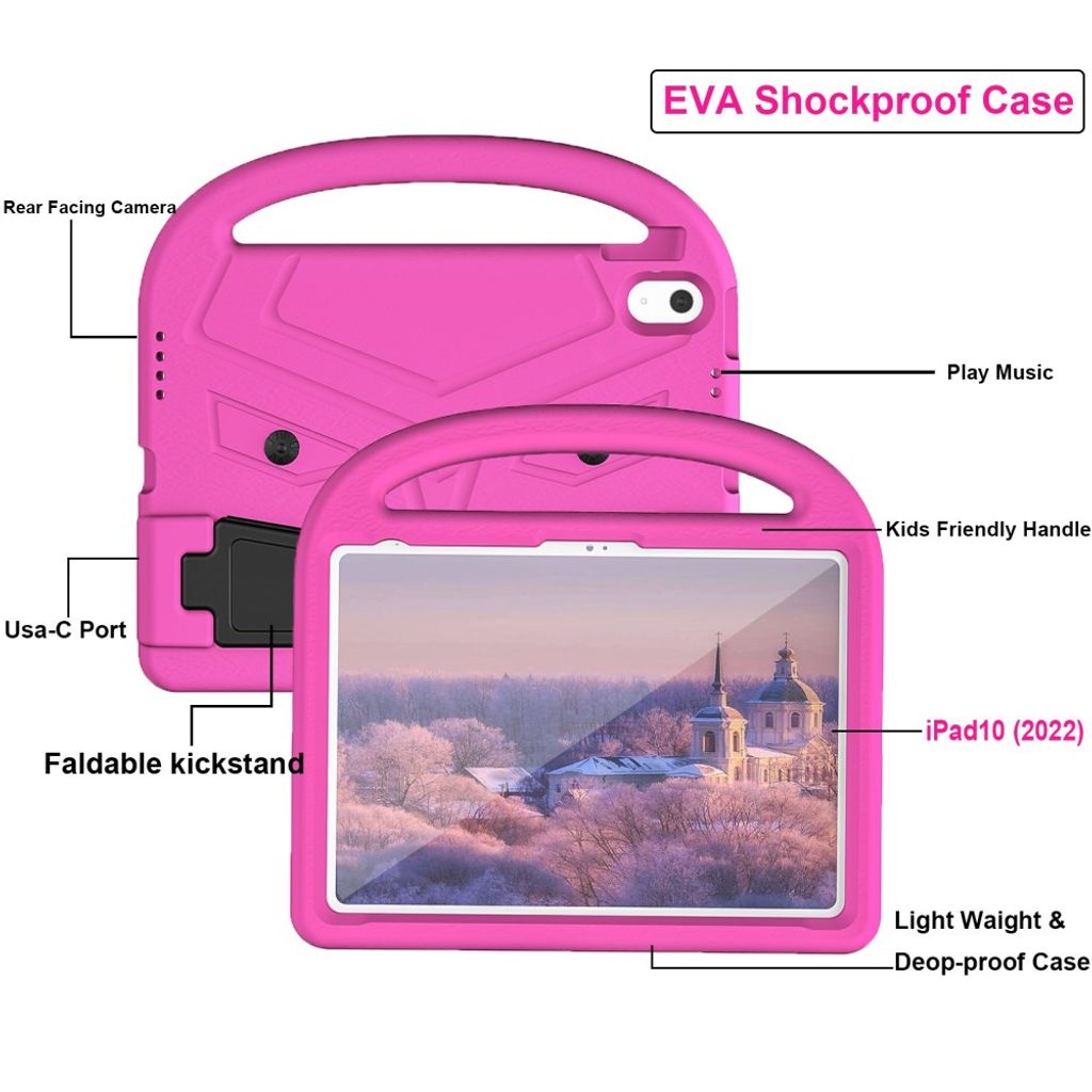 iPad A16 11" 2025/10.9" 2024 EVA-cover med standfunktion og bærehåndtag - Lyserød