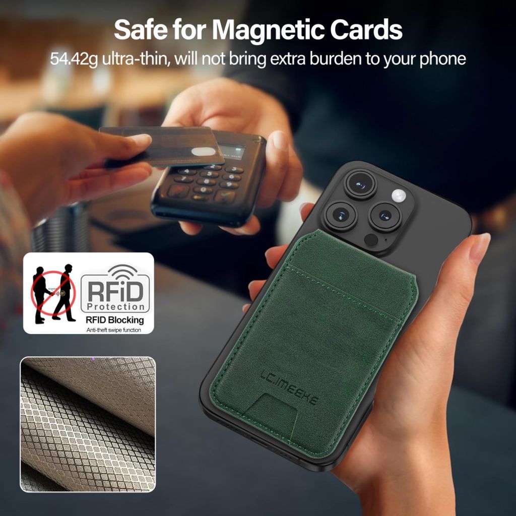 LC.IMEEKE MagSafe-korttikotelo 3 kortille RFID-suojattu – Vihreä