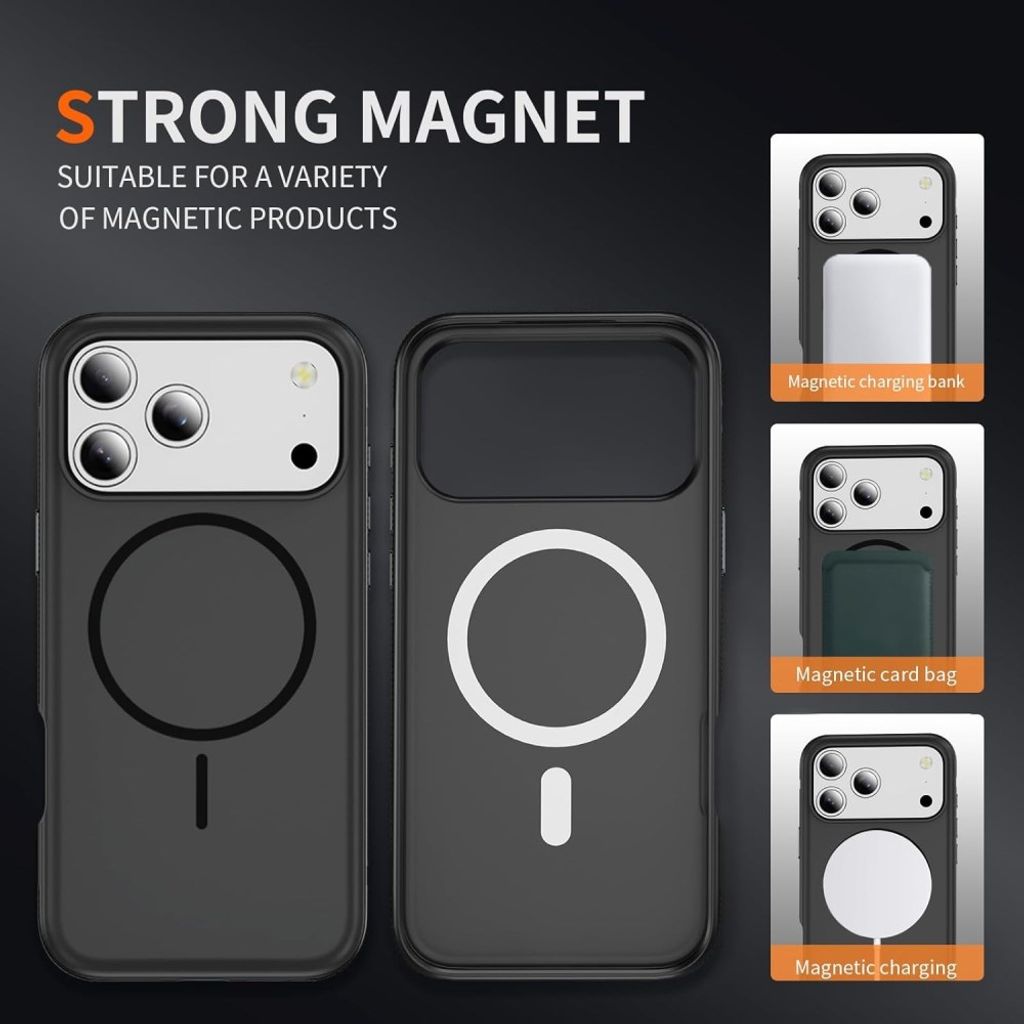 iPhone 18 Pro Max/17 Pro Max-deksel MagSafe-kompatibelt – svart
