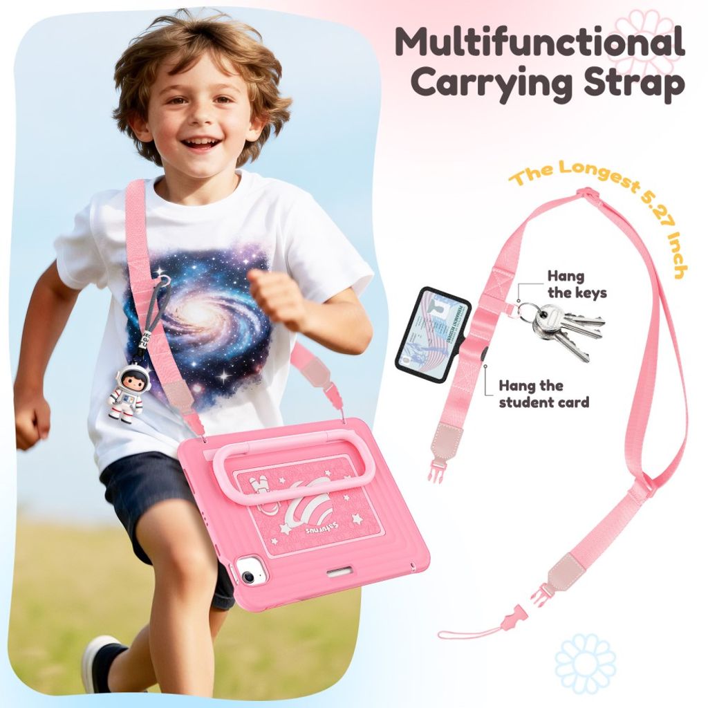 Lasten kuori jalustalla iPad Airille/Prolle 11" - Vaaleanpunainen