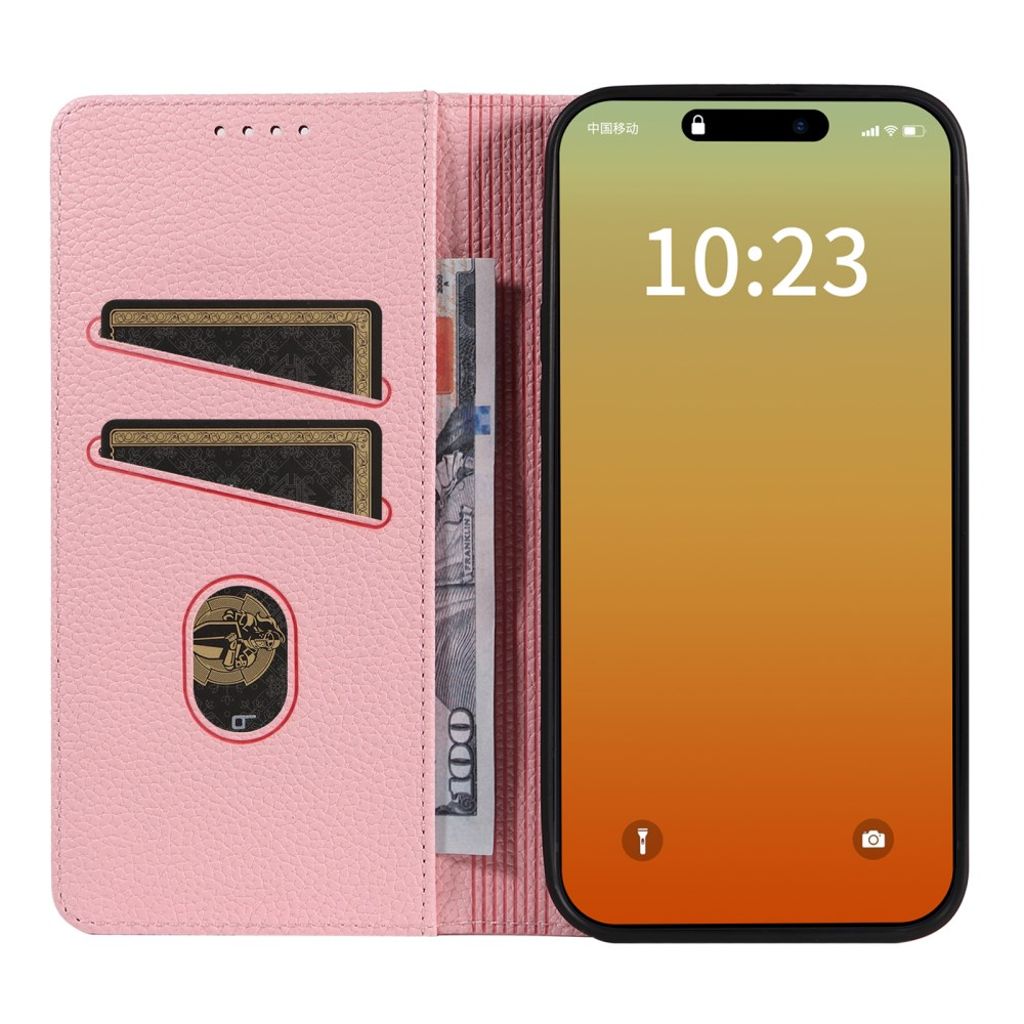 iPhone 14 Pro Max RFID Blocking Wallet Cover - Pink