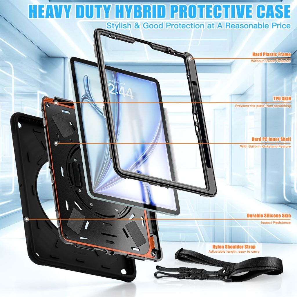 iPad Air 13" / Pro 12.9" Cover med standfunktion og skulderrem - Sort