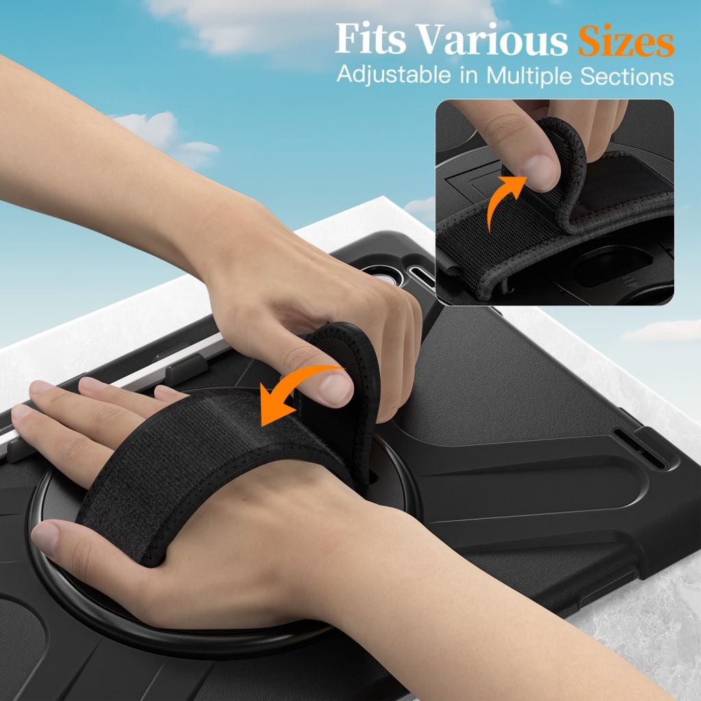 Samsung Galaxy Tab S11 Ultra Kuori Jalustalla Olkahihnalla - Musta