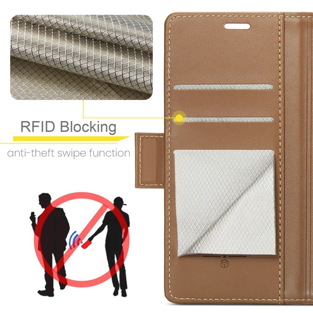CASEME iPhone 15 Wallet Cover RFID Blocking 3 Card Slots - Brown