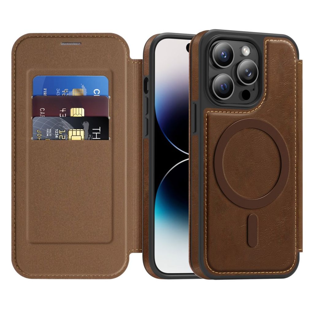 iPhone 14 Pro MagSafe Card Holder Wallet Cover – Brown