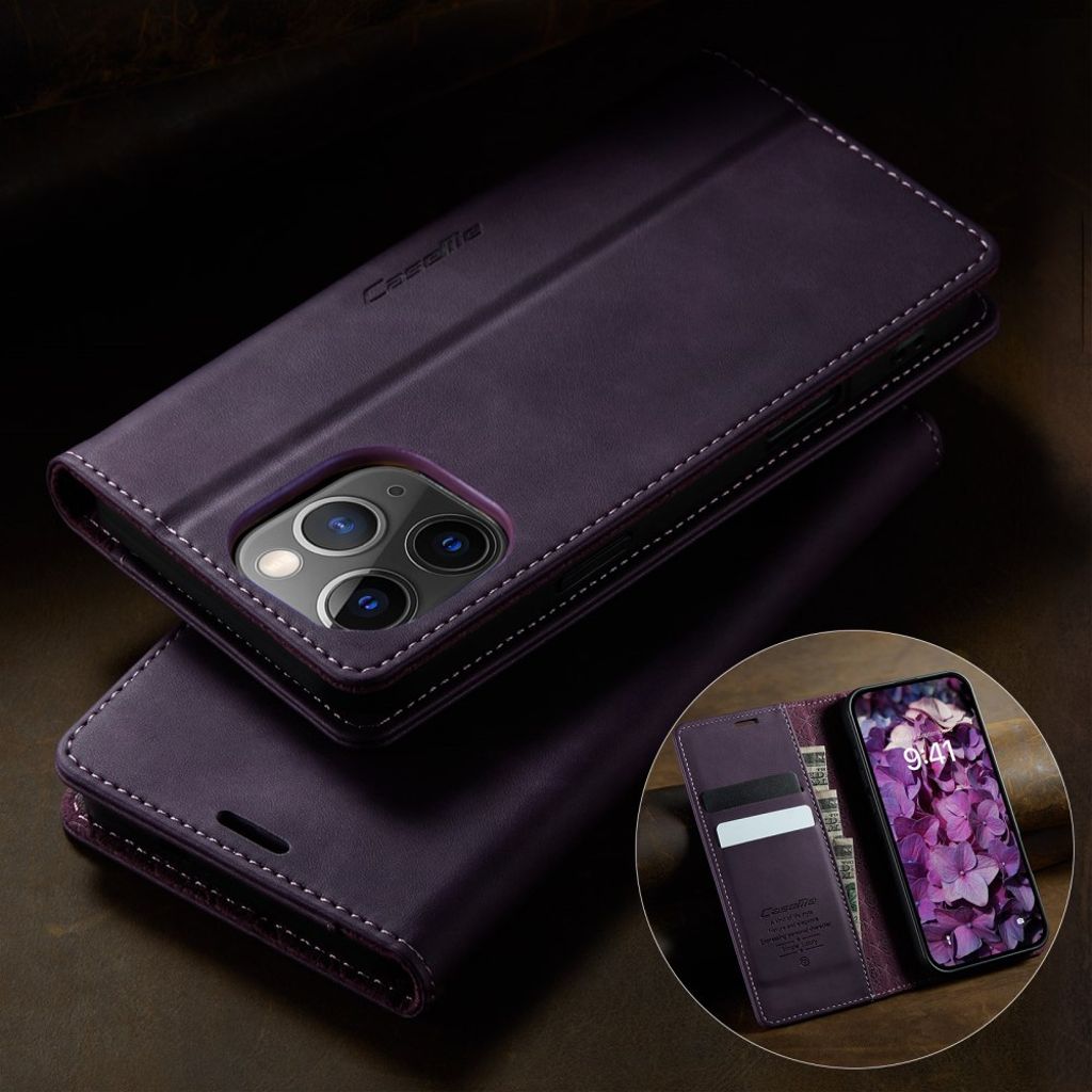 CASEME iPhone 11 Pro Max Pungetui RFID-blokerende Stativ – Lilla