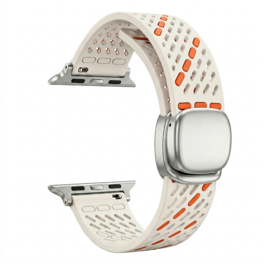 Apple Watch 42 / 41/ 40 / 38mm Klockarmband i Silikon - Vit/Orange
