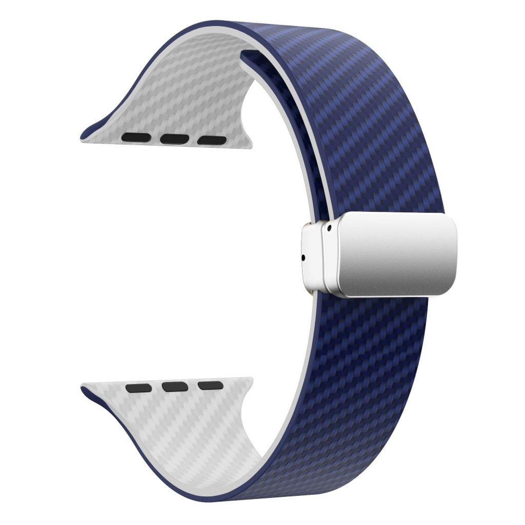 Apple Watch 49 / 46 / 44 / 42mm Klockarmband kolfibertextur - Blå/Vit