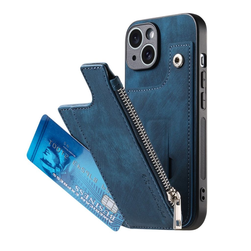 iPhone 14 Pungcover med Kortholder/Stativ – Blå