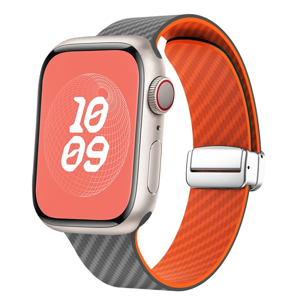 Apple Watch 42 / 41/ 40 / 38mm Klockarmband kolfibertextur - Grå/Orange
