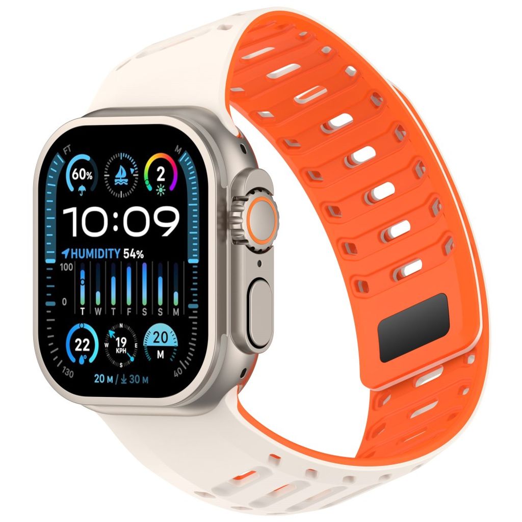 Apple Watch 49/46/44/42mm Klockarmband i Silikon Magnetisk - Vit/Orange