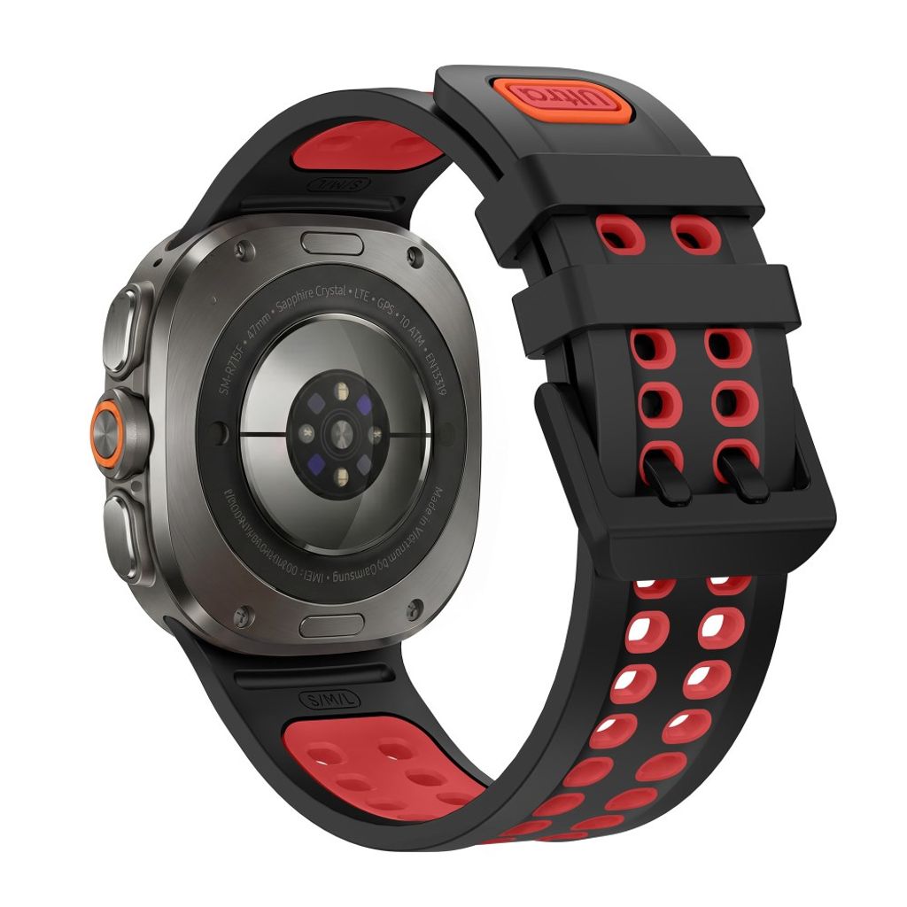 Samsung Galaxy Watch Ultra/Ultra2 Tofarget silikon klokkerem med dobbel spenne - Svart/Rød