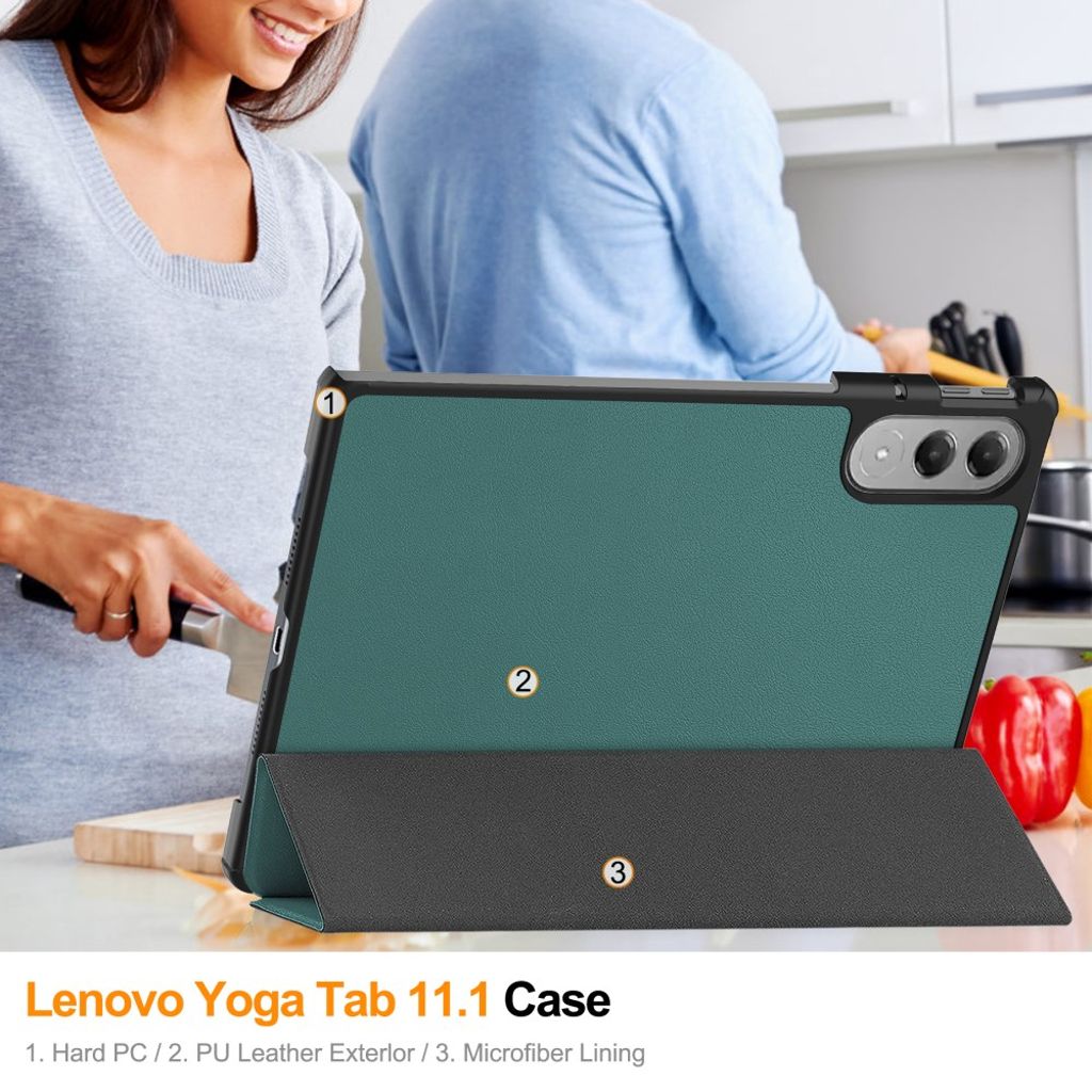 Lenovo Yoga Tab 11.1 Etui Anti-fall PU-lær Tri-Fold - Svartgrønn