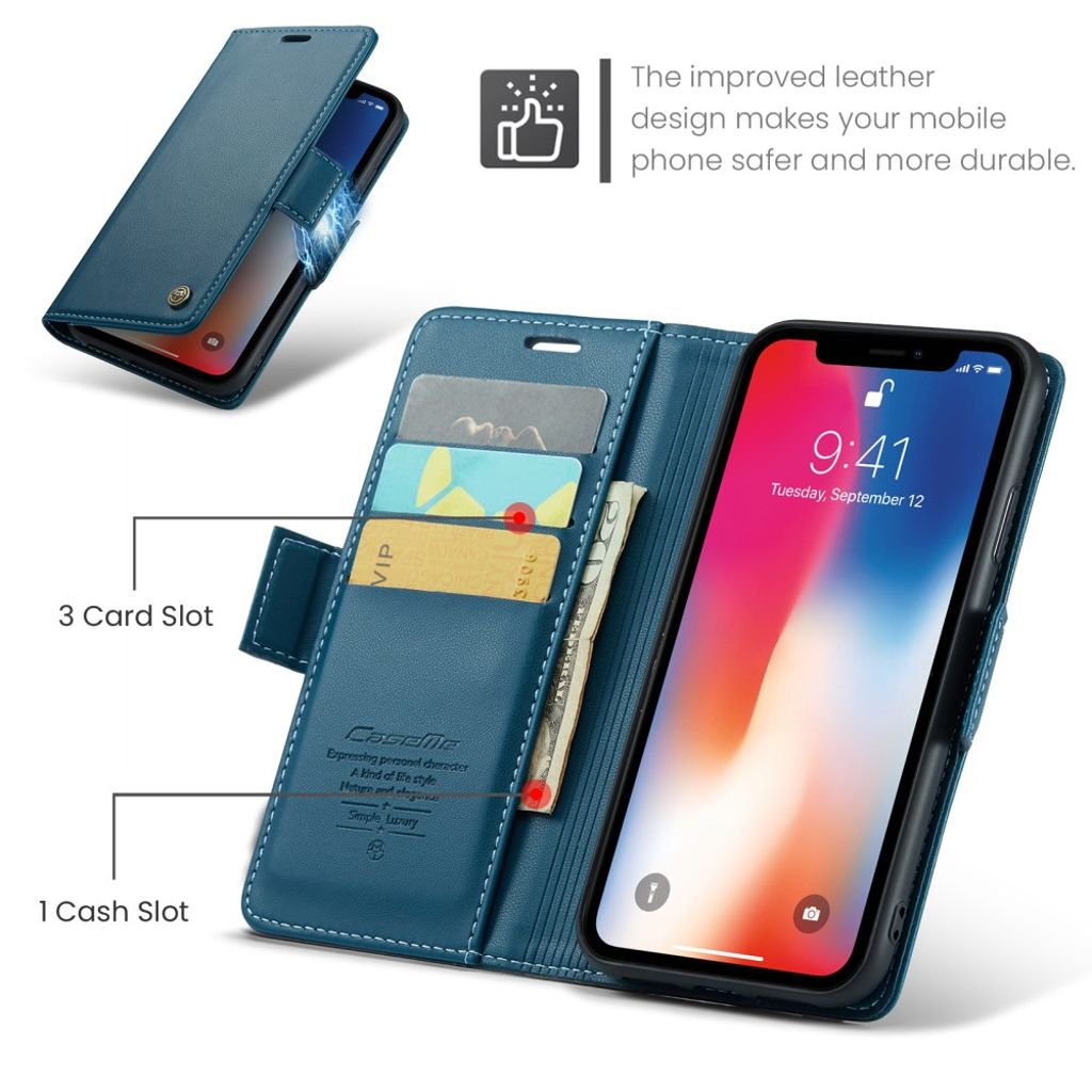 CASEME iPhone XS Max Pungetui RFID-blokerende 3 Kortplads – Blå