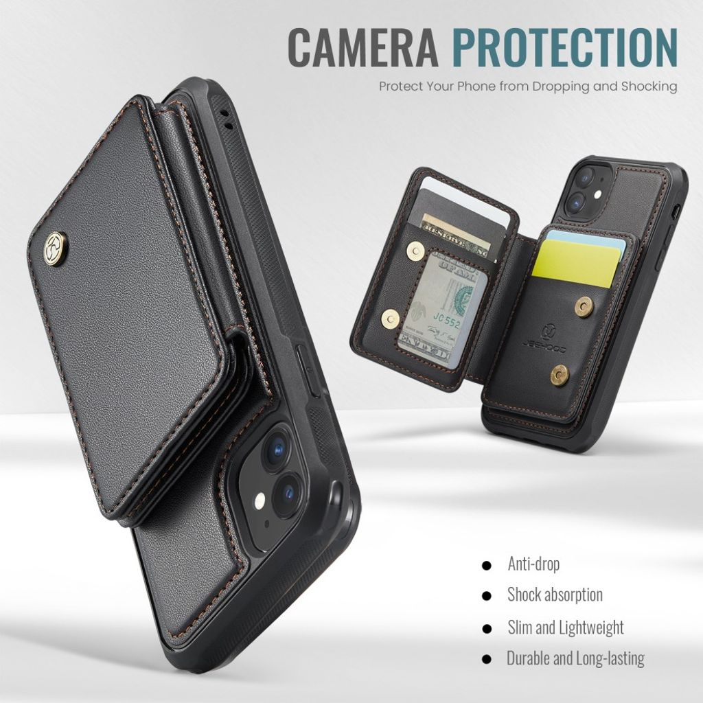 JEEHOOD iPhone 11 Lompakkokuori Irrotettava Korttipussi – Musta