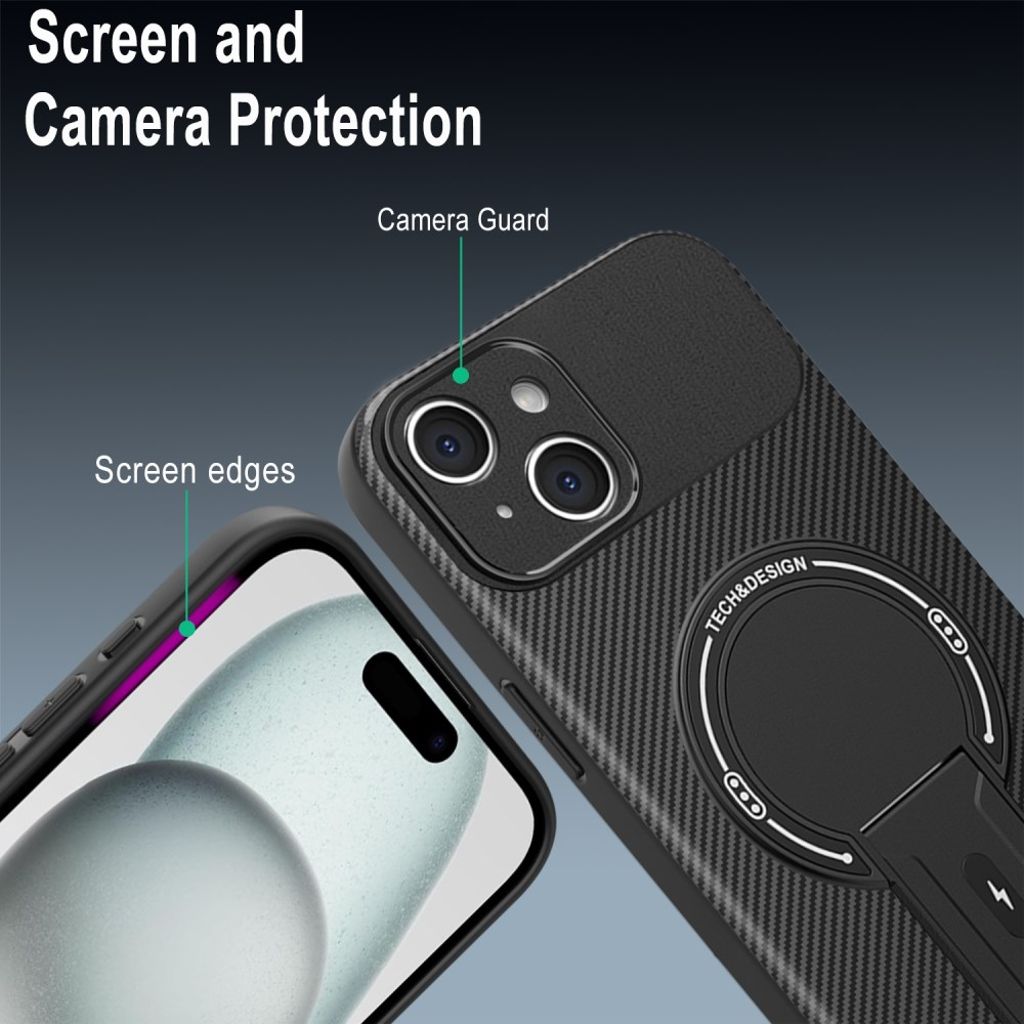 iPhone 15 Skal Stativ Kolﬁbertextur - Brun