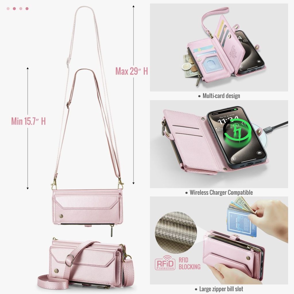 CASEME iPhone 15 Pro Plånboksfodral Stativ Korthållare - Rosa