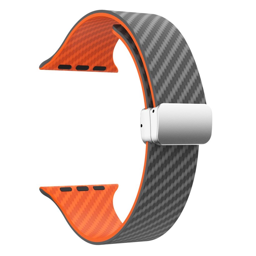 Apple Watch 42 / 41/ 40 / 38mm Klockarmband kolfibertextur - Grå/Orange