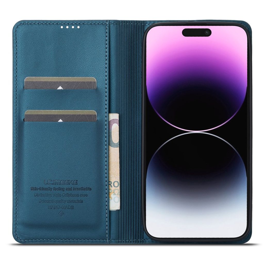 LC.IMEEKE iPhone 14 Pro Max Wallet Cover Stand - Blue