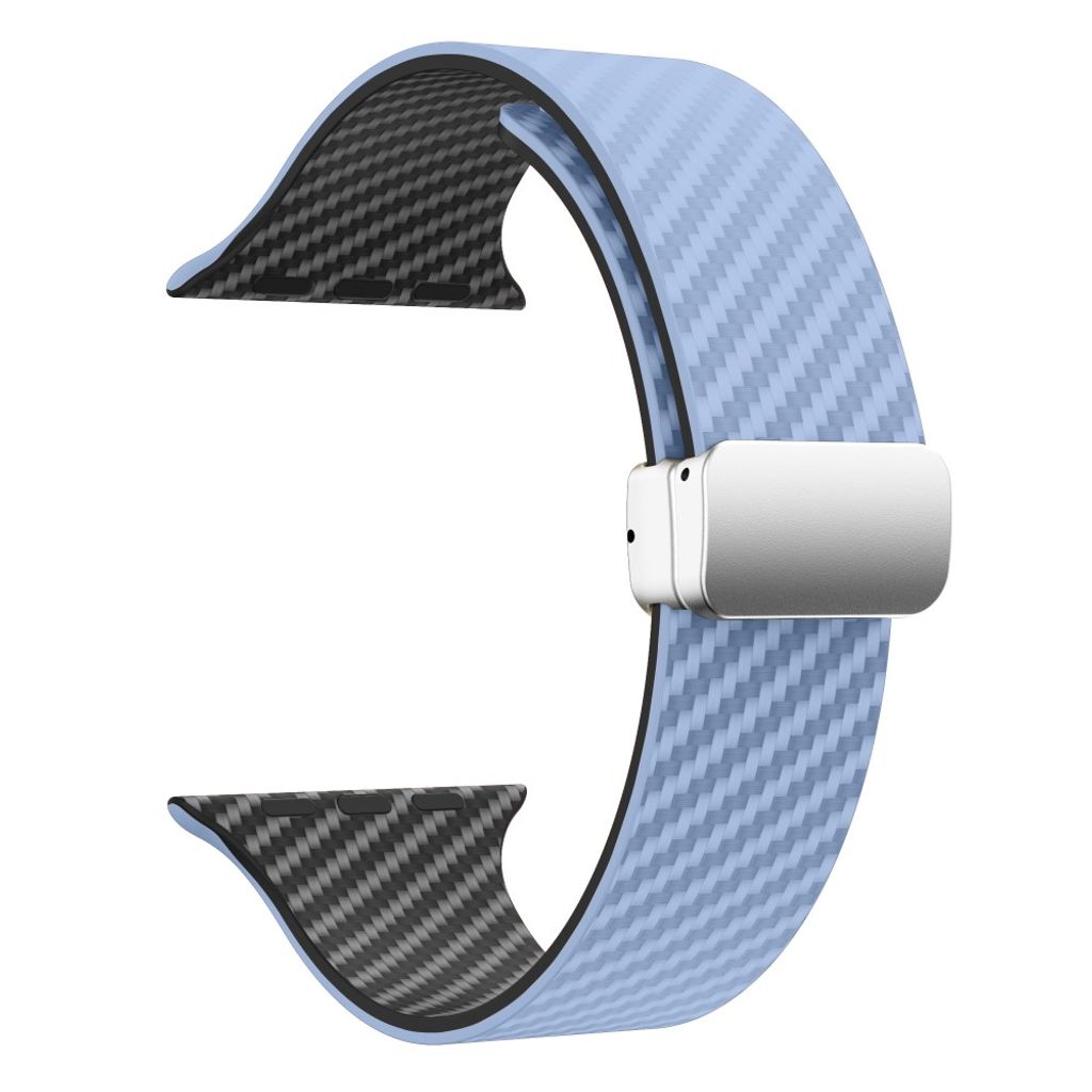 Apple Watch 49 / 46 / 44 / 42mm Klockarmband kolfibertextur - Ljusblå/Svart