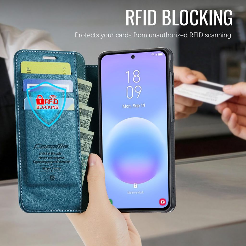 CASEME 053 Samsung Galaxy A17/A16/A26 Lompakkokotelo MagSafe RFID-estävä - Sininen