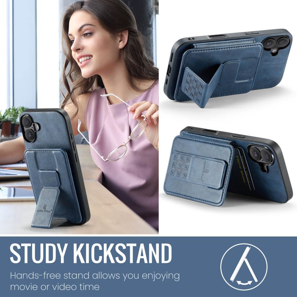 FIERRE SHANN iPhone 16 Case with Card slots - Blue