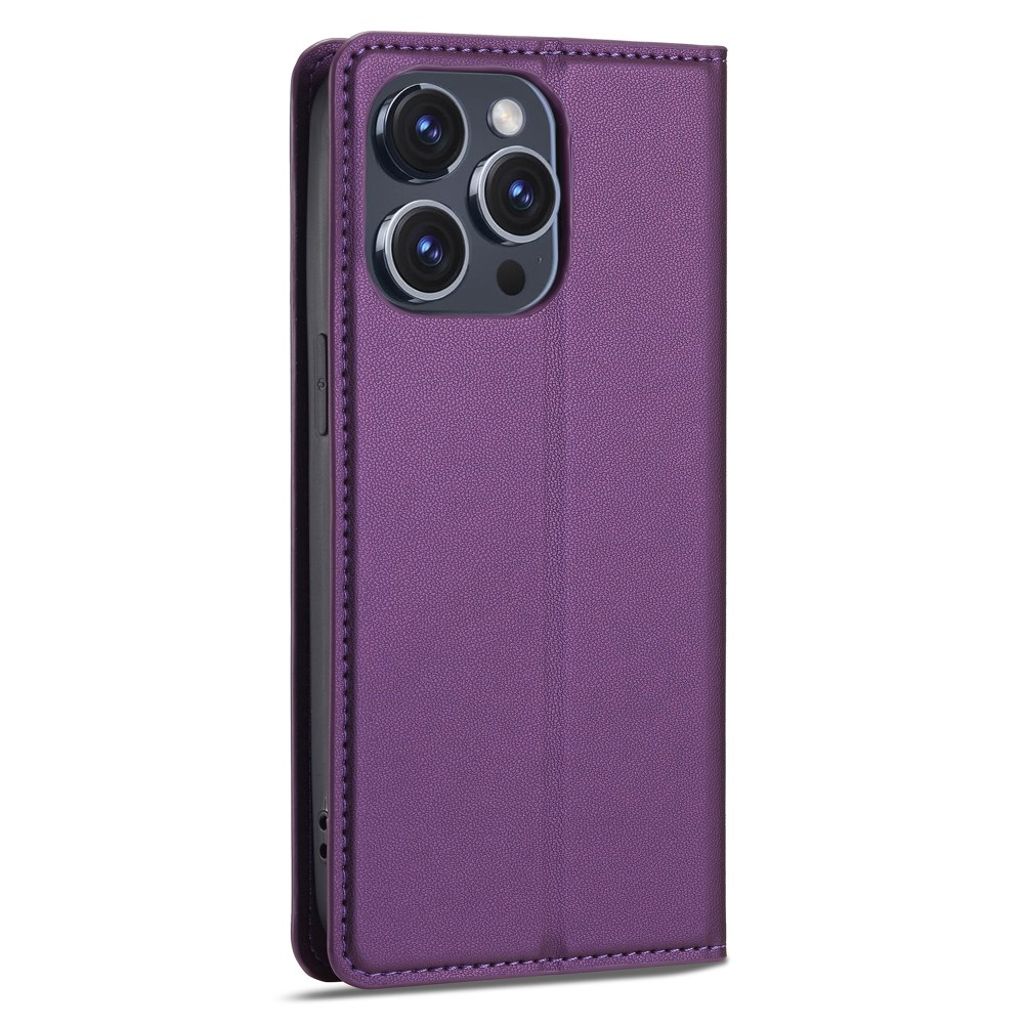 LC.IMEEKE iPhone 15 Pro Wallet Cover Stand PU Leather - Purple
