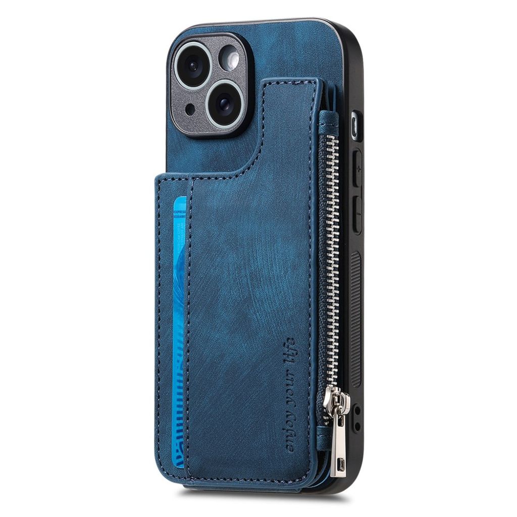 iPhone 14 Pungcover med Kortholder/Stativ – Blå
