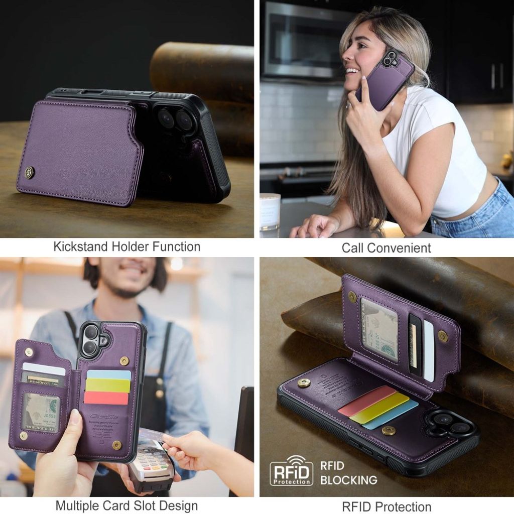 CASEME iPhone 16 Case with 5 Card slots - Purple