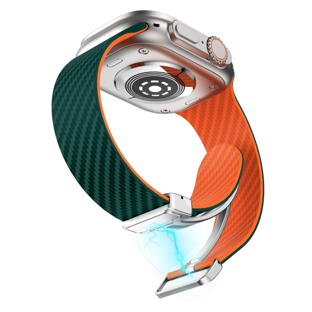 Apple Watch 49 / 46 / 44 / 42mm Klockarmband kolfibertextur - Turkos/Orange