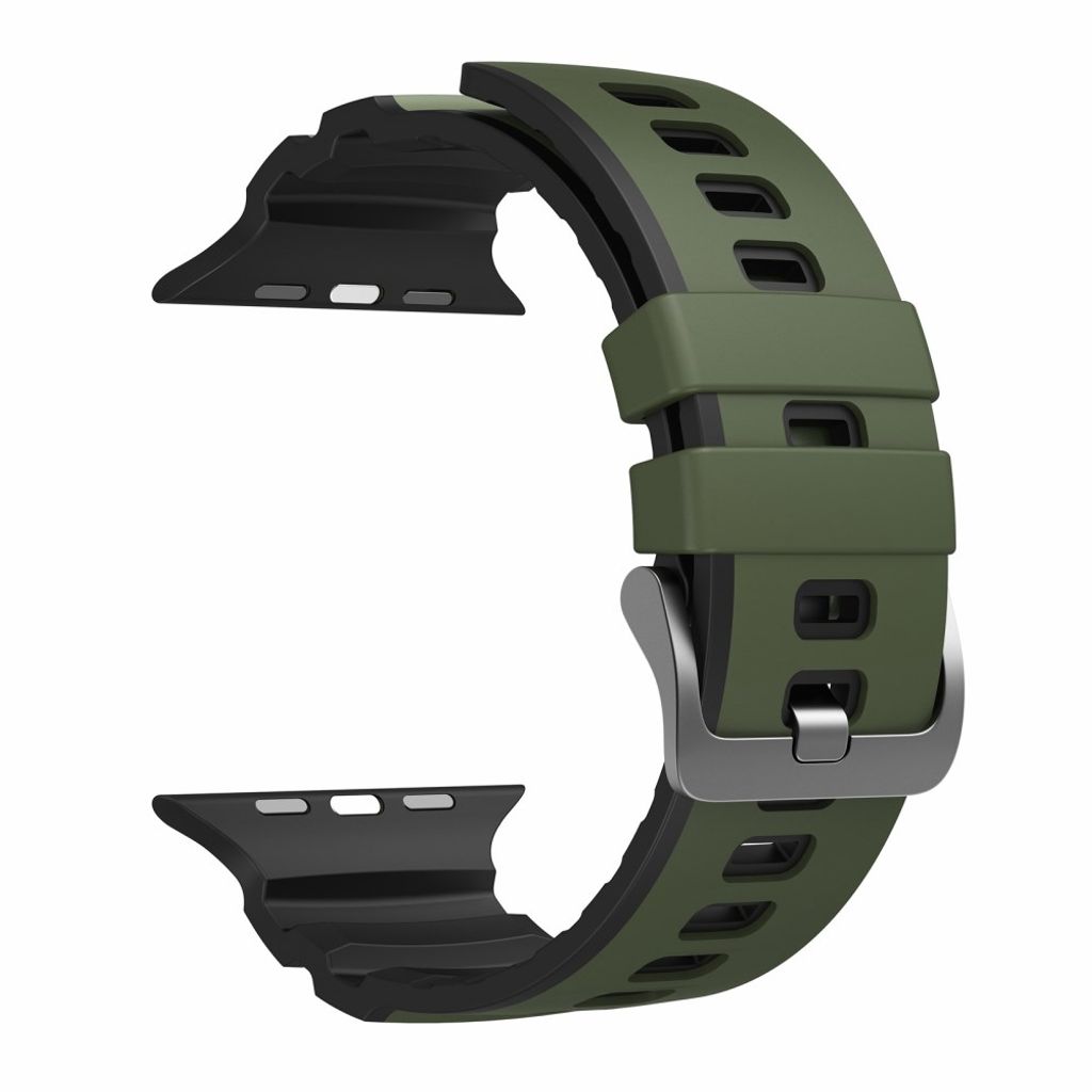 Apple Watch 49/46/44/42mm Tvåfärgat Klockarmband Silikon - Armégrön/Svart