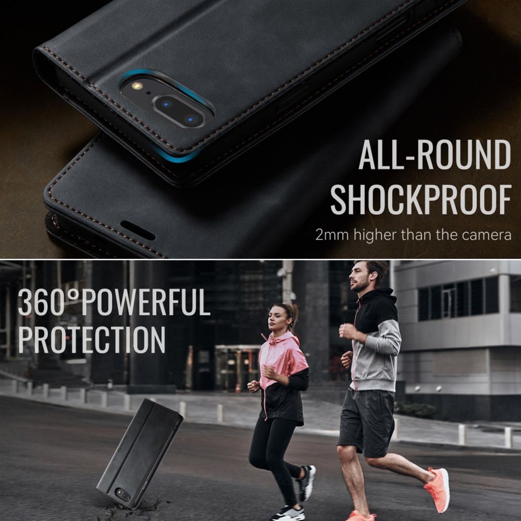 CASEME iPhone 6 Plus / 7 Plus / 8 Plus Kotelo Jalusta - Musta