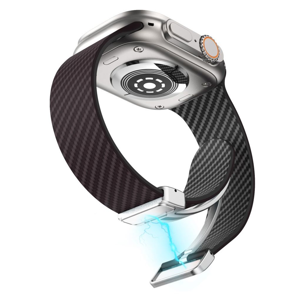 Apple Watch 49 / 46 / 44 / 42mm Klockarmband kolfibertextur - Mörkbrun/Svart