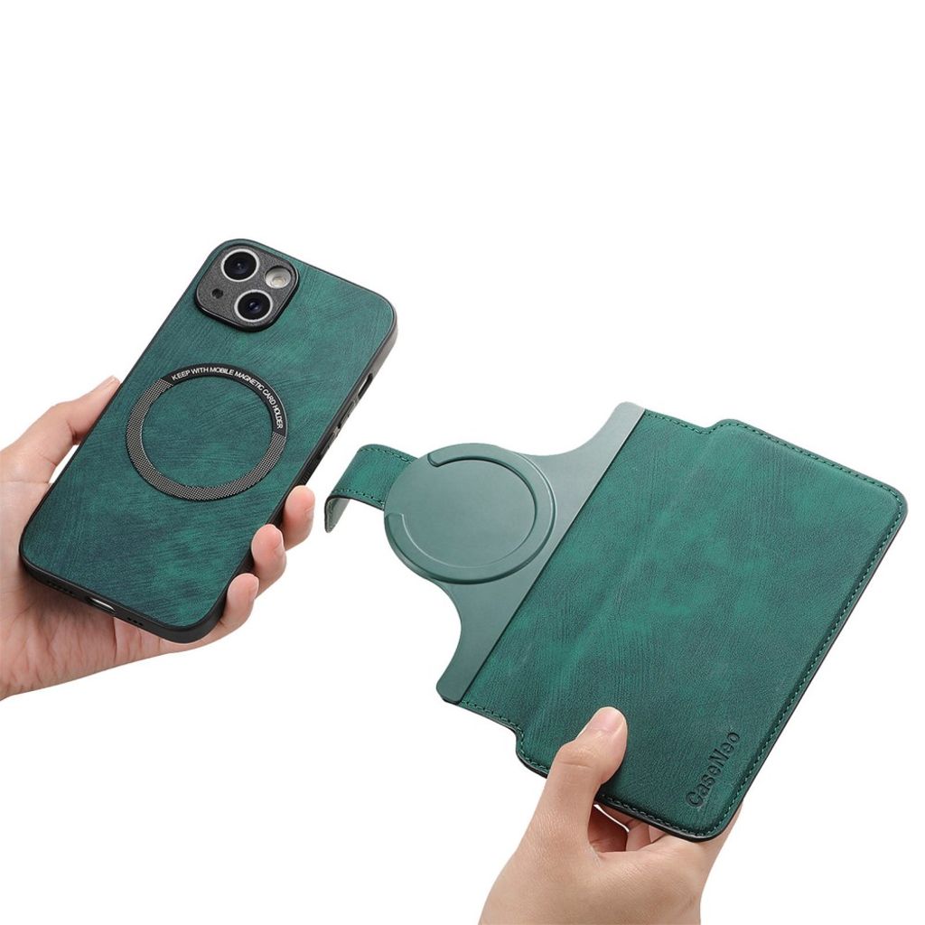 CASENEO iPhone 14 Plus Plånboksfodral Avtagbar Plånbok – Grön