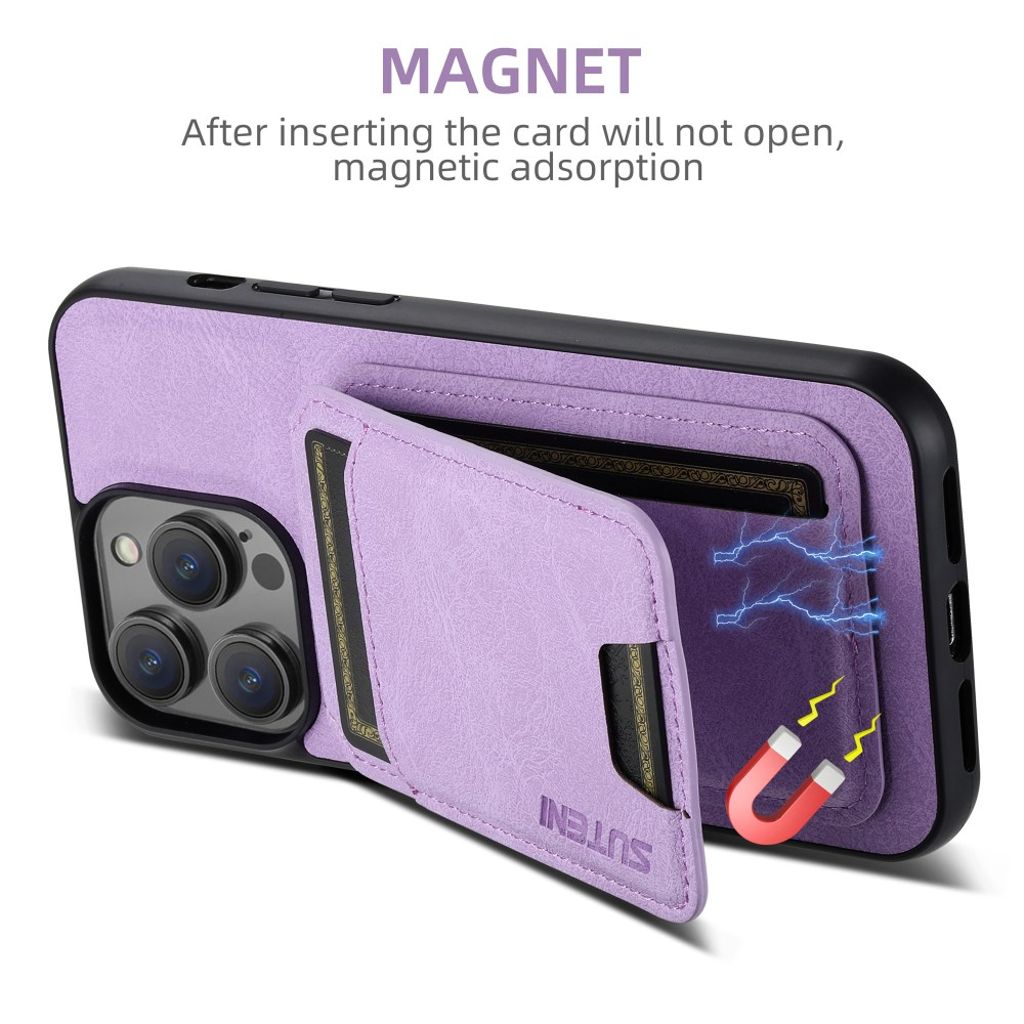 SUTENI iPhone 15 Pro Lompakkokuori MagSafe korttipaikka – Violetti