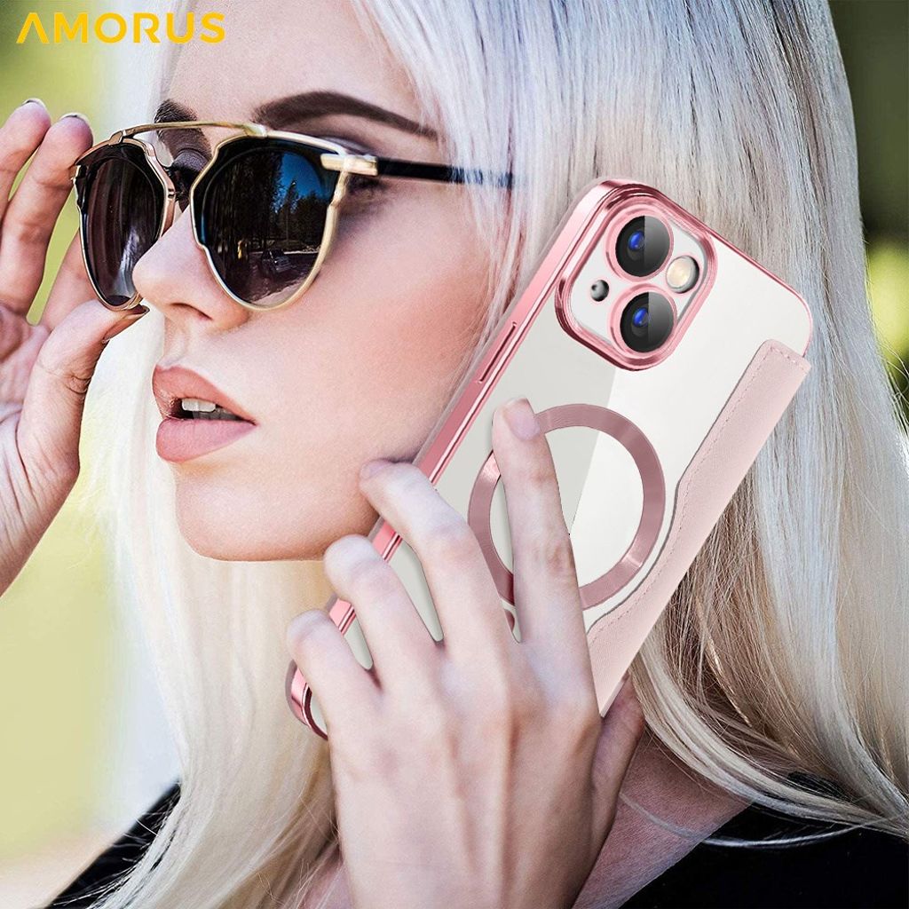 AMORUS iPhone 15 Kotelo MagSafe - Vaaleanpunainen