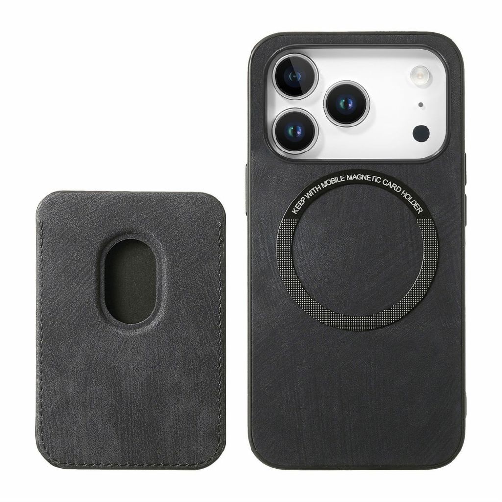 iPhone 17 Pro Max Deksel med Avtakbar Kortholder og PU-lær - Svart