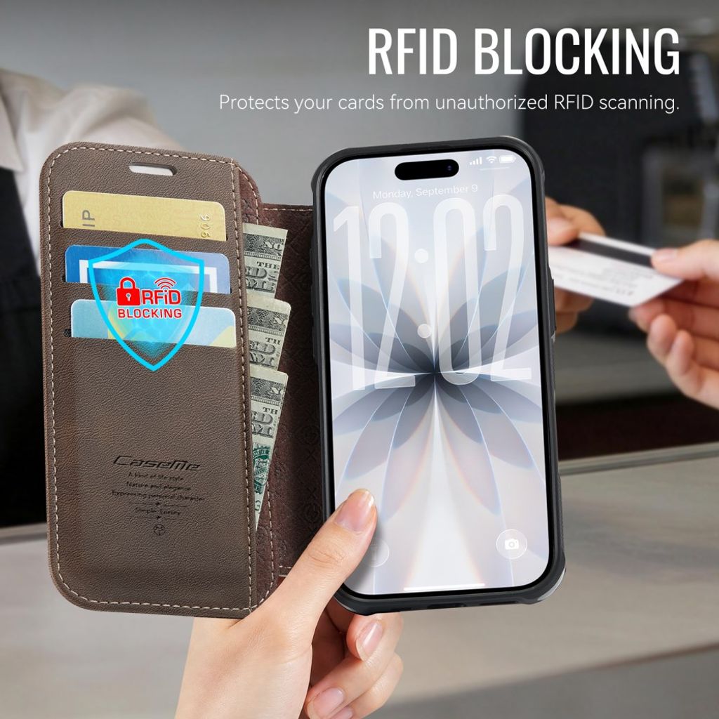 CASEME 053 iPhone 16 Lommeboketui MagSafe RFID Blokkerende - Brun