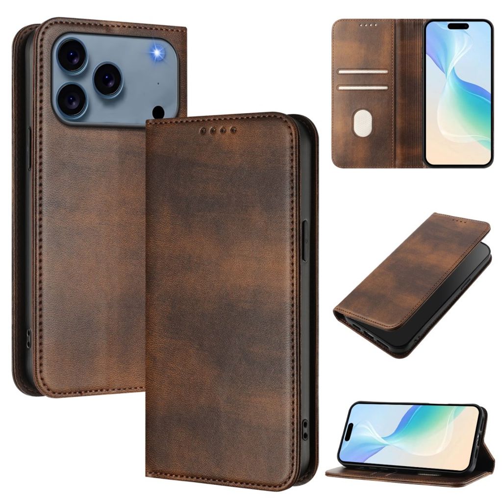 iPhone 18 Pro/17 Pro Flip Cover i PU-læder med RFID-blokering - Brun