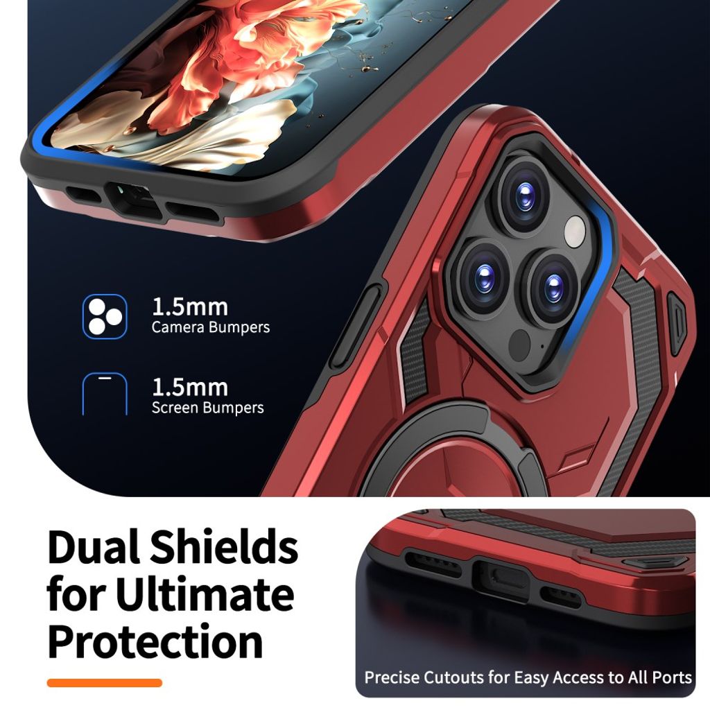 iPhone 13 Pro Max Magneettirengas Jalusta Kuori - Punainen