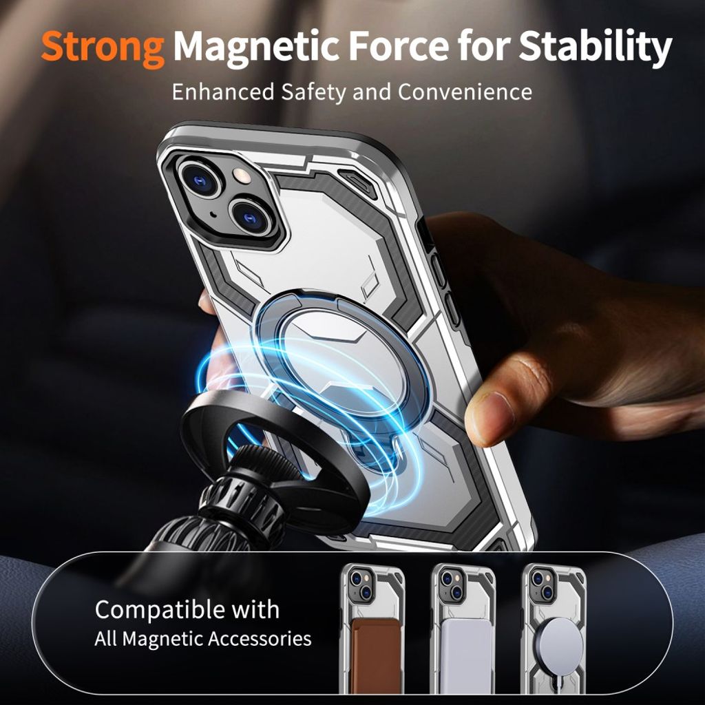 iPhone 13 Kuori Magneettirengas Kickstand Hybrid - Harmaa