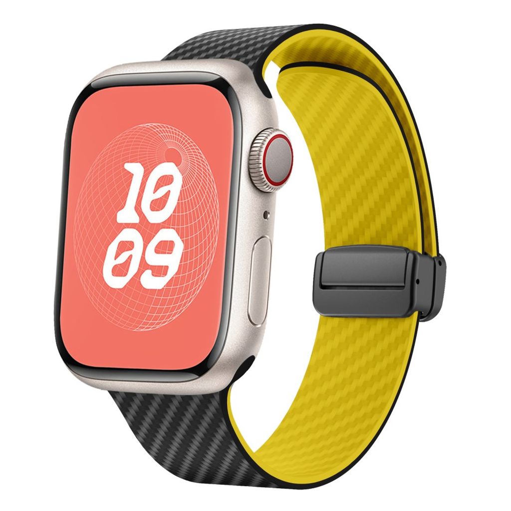 Apple Watch 42 / 41/ 40 / 38mm Klockarmband kolfibertextur - Svart/Gul