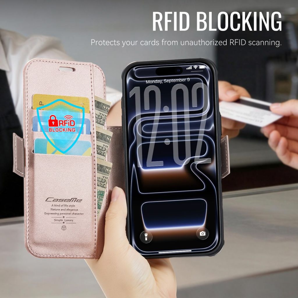 CASEME 053 iPhone 17 Pro Lommeboketui MagSafe RFID Blokkerende - Lysrosa