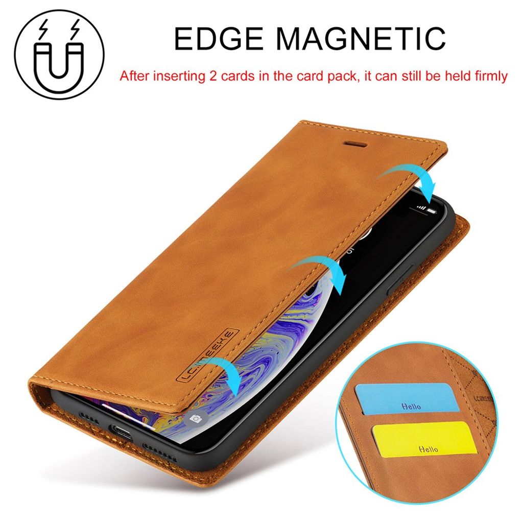 LC.IMEEKE iPhone X/XS Lompakkokotelo Jalustalla - Ruskea